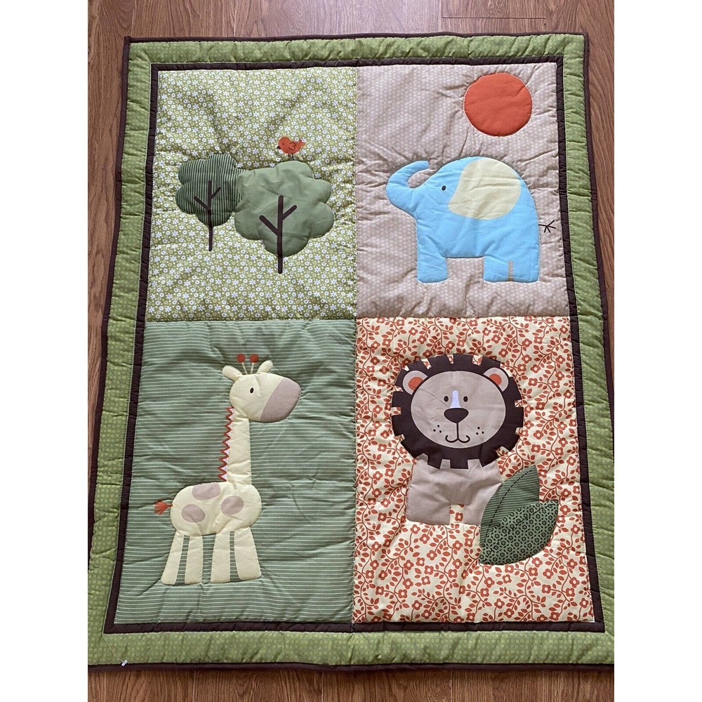 Crib Baby Blanket Lovey Giraffe Elephant Lion and Bird Quilt Wall Hanging 34x44